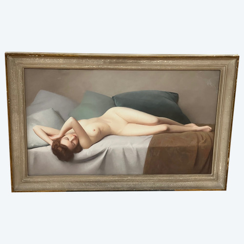 Pittura di ROBERT DUFLOS nato nel 1898 Pastello di donna nuda ART DÉCO circa 1930