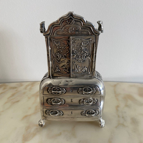 Scriban chest of drawers miniature silver display case Holland 19th century