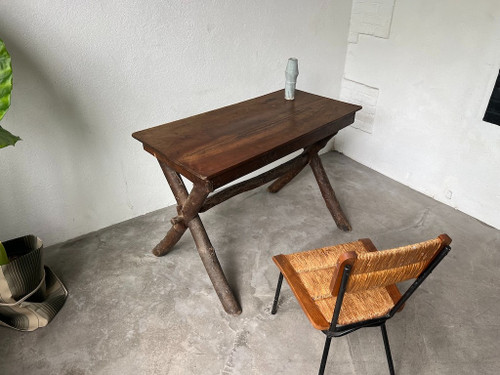 Solid walnut desk, folk art, Savoie, circa 1900