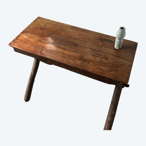 Solid walnut desk, folk art, Savoie, circa 1900