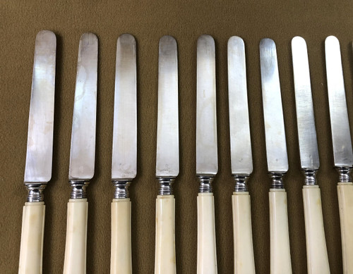 set of 12 solid silver MINERVE fruit knives with ivory handles 19th century