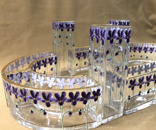 LEGRAS modular table center ART NOUVEAU in enamelled crystal Bouquetière Pique Fleurs Vases