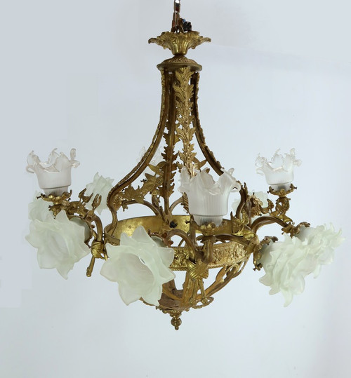 12-Light Chandelier in Gilt Bronze, Napoleon III Style - Late 19th Century