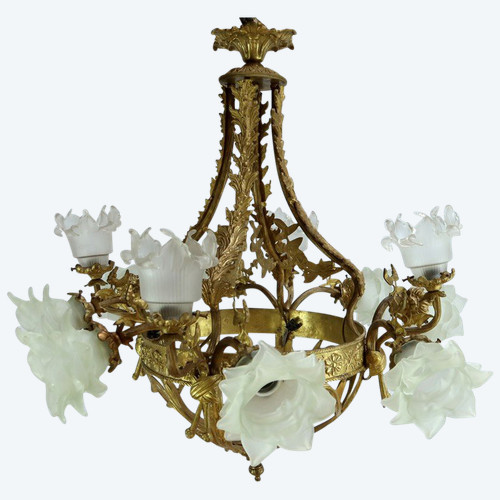 12-Light Chandelier in Gilt Bronze, Napoleon III Style - Late 19th Century