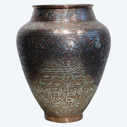 Large Silver Damascened Copper Vase, Syria or Egypt, circa 1900