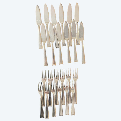 12 Ercuis Cambodia Art Deco fish cutlery set