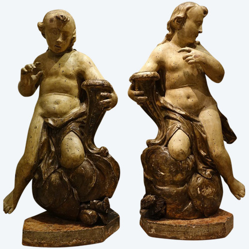 Ein Paar großer barocker Statuen , Deutschland oder Böhmen-Mähren, 17.