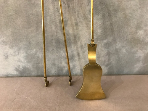 Set of a shovel and a fireplace tong in bronze and brass from the 19th century