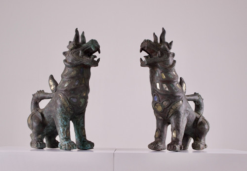 Pair of bronze guardian lions.