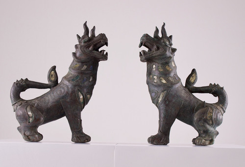 Pair of bronze guardian lions.