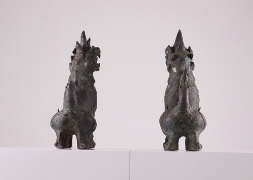 Pair of bronze guardian lions.