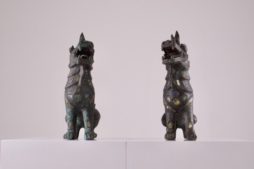 Pair of bronze guardian lions.