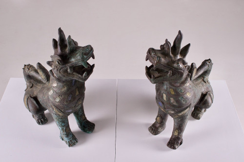 Pair of bronze guardian lions.