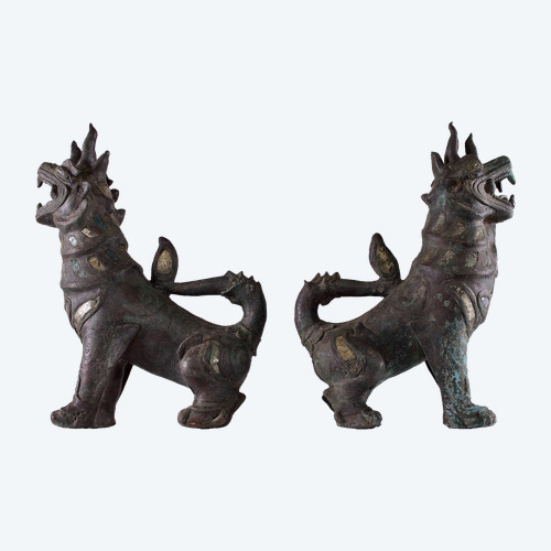 Pair of bronze guardian lions.