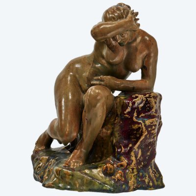 Pierre Adrien Dalpayrat, Naiad on a rock, Art Nouveau ceramic