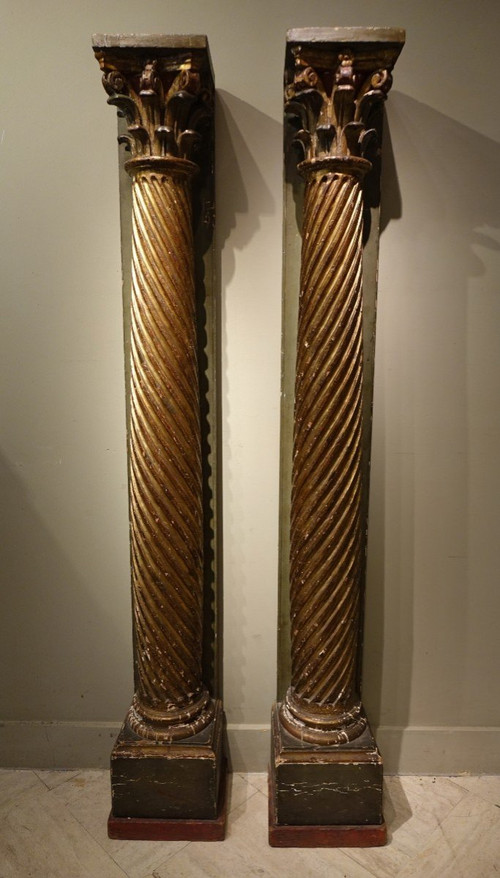 Pair of Twisted Sconce Columns, France 17th C.