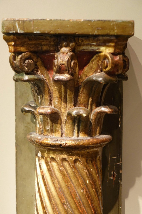 Pair of Twisted Sconce Columns, France 17th C.