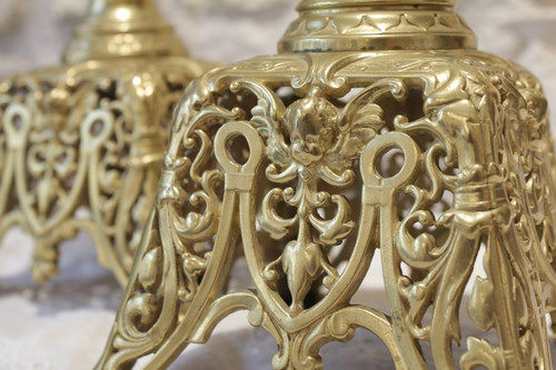 Pair of openwork gilt bronze candlesticks with fine interlacing decoration, late 19th century