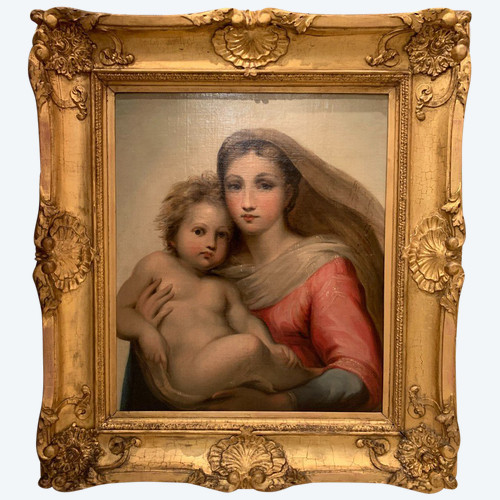 Oil on canvas "Virgin and Child" after Raphael, France About 1820