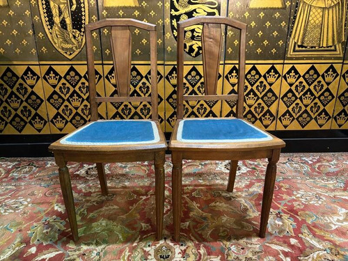 2 art deco chairs with fabric seat