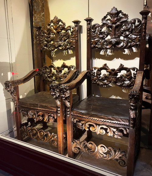 Very Large Pair Of Armchairs , Italy, Tuscany, 17th c.