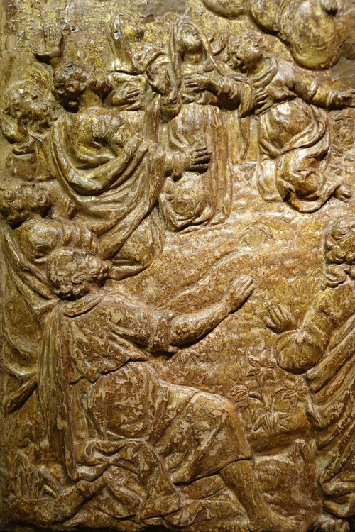 l'Ascension Du Christ, Bas-relief En Bois Doré, 17e S. Flandres?