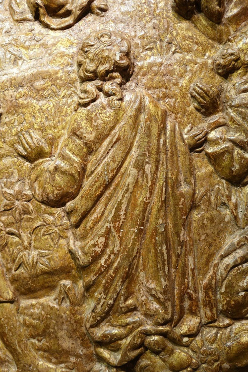 l'Ascension Du Christ, Bas-relief En Bois Doré, 17e S. Flandres?