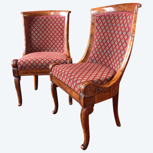 Rare pair of amboyna veneer chairs, circa 1820