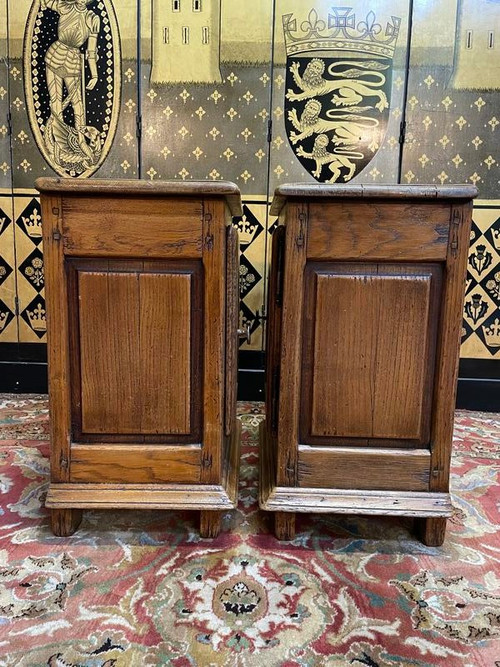 Pair of rustic oak bedside tables