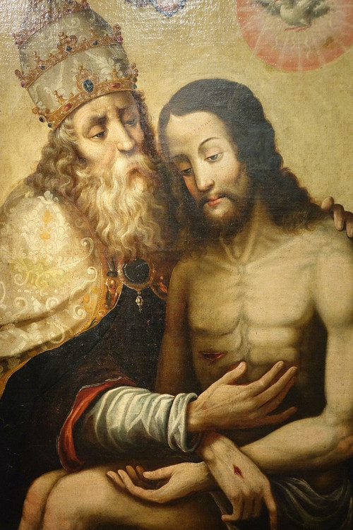 Oil on canvas "The Trinity", Spain, 17th century.