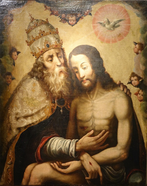 Oil on canvas "The Trinity", Spain, 17th century.