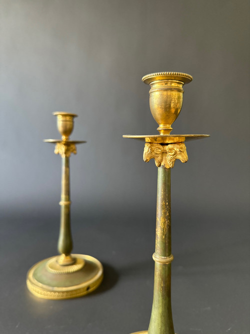 Claude Galle: Rare pair of Empire-Consulate period candlesticks.