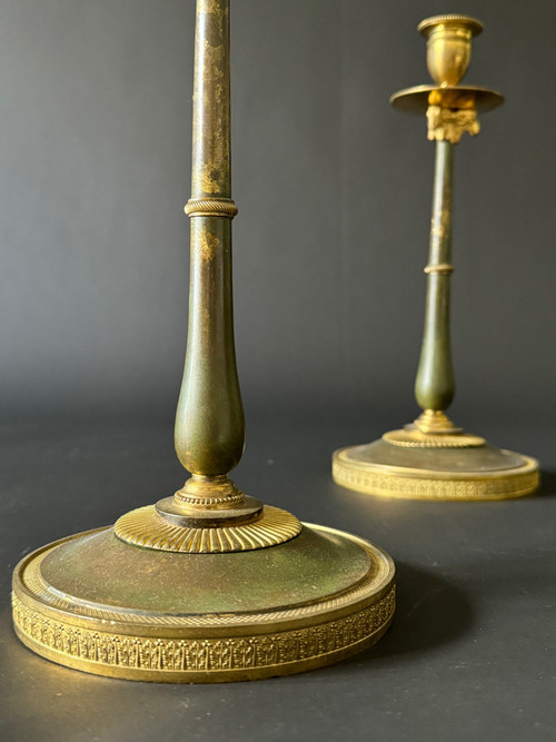 Claude Galle: Rare pair of Empire-Consulate period candlesticks.