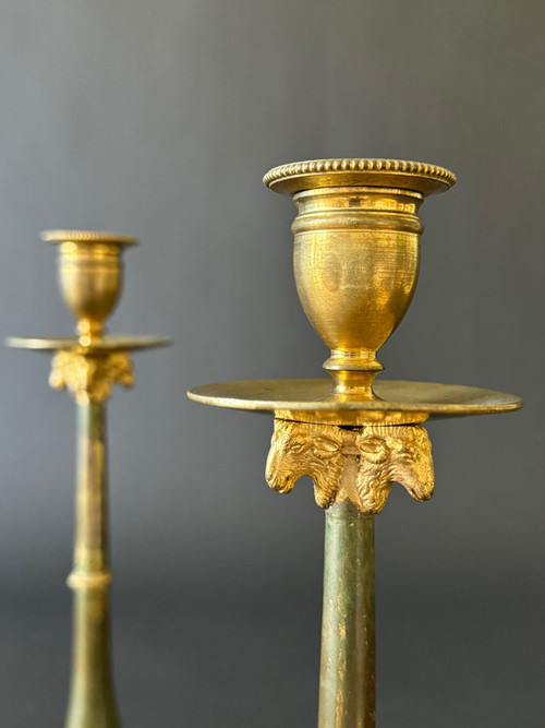 Claude Galle: Rare pair of Empire-Consulate period candlesticks.