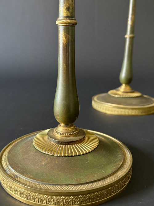 Claude Galle: Rare pair of Empire-Consulate period candlesticks.