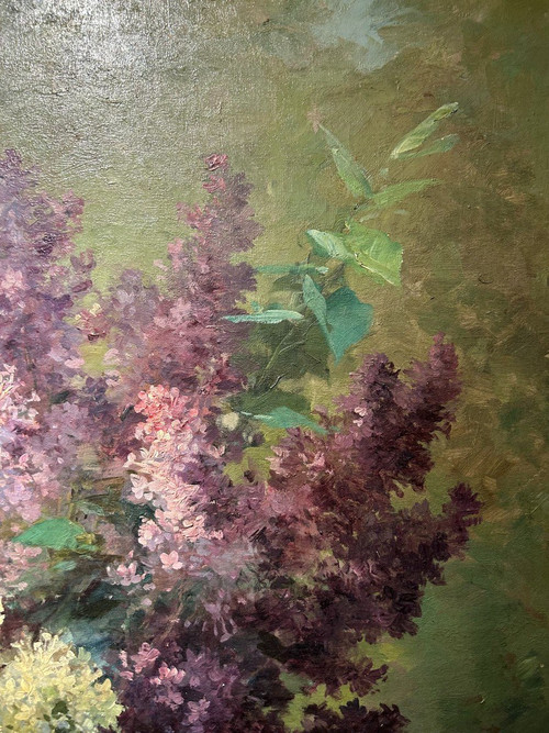 Huile sur toile"bouquetde Lilas", Furcy de Lavault" 1847-1915