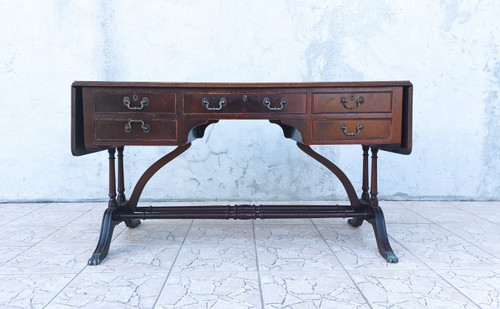 English double-sided mahogany desk