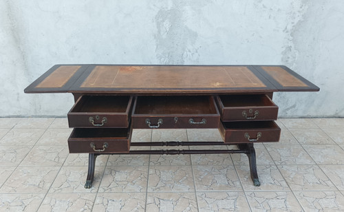 English double-sided mahogany desk