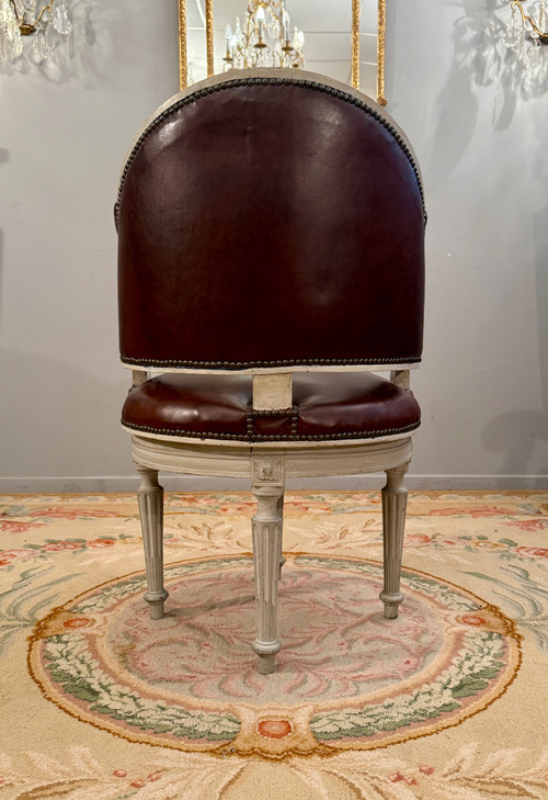 Fauteuil De Bureau Pivotant A Roulement d'Epoque Louis XVI, Vers 1780