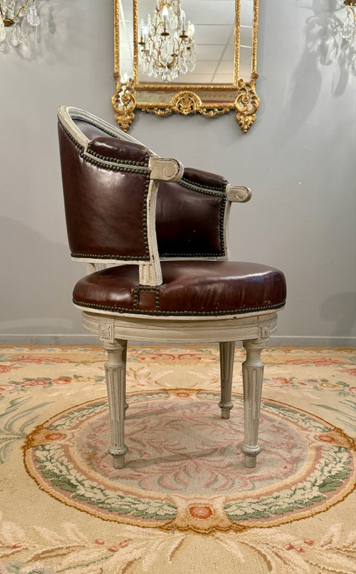 Fauteuil De Bureau Pivotant A Roulement d'Epoque Louis XVI, Vers 1780