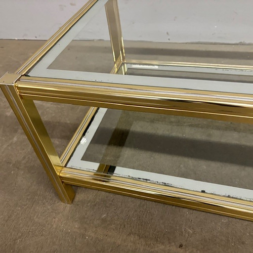 Willy Rizzo 70s smoking table in gold and chrome metal. Size 90 x 55. H 39