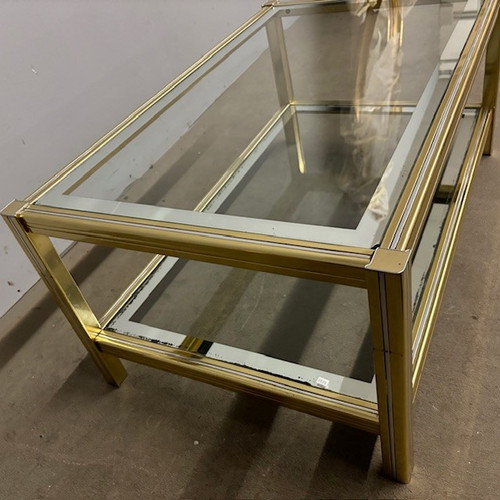 Willy Rizzo 70s smoking table in gold and chrome metal. Size 90 x 55. H 39