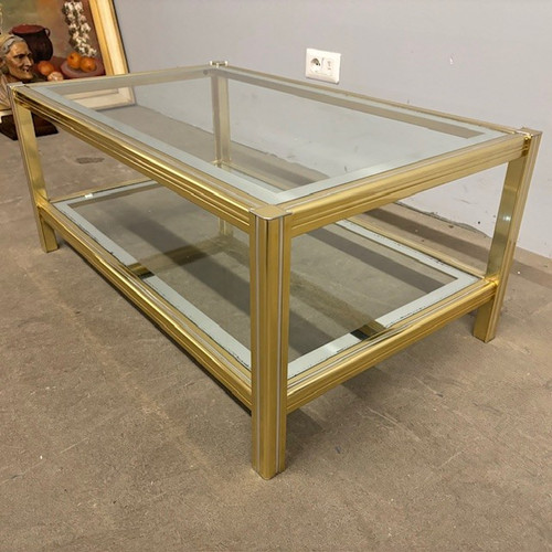 Willy Rizzo 70s smoking table in gold and chrome metal. Size 90 x 55. H 39