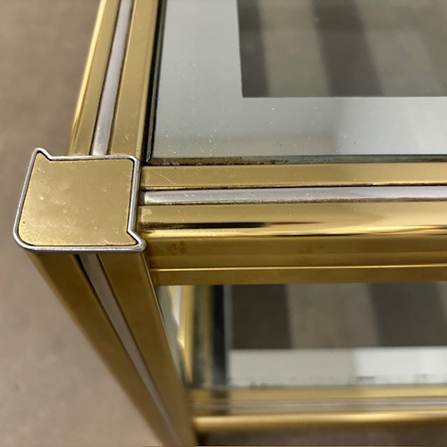 Willy Rizzo 70s smoking table in gold and chrome metal. Size 90 x 55. H 39