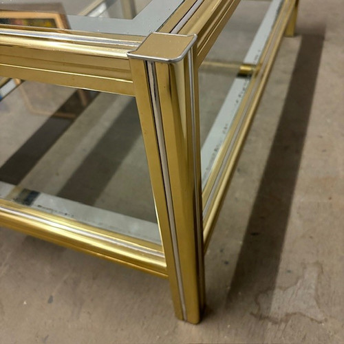 Willy Rizzo 70s smoking table in gold and chrome metal. Size 90 x 55. H 39