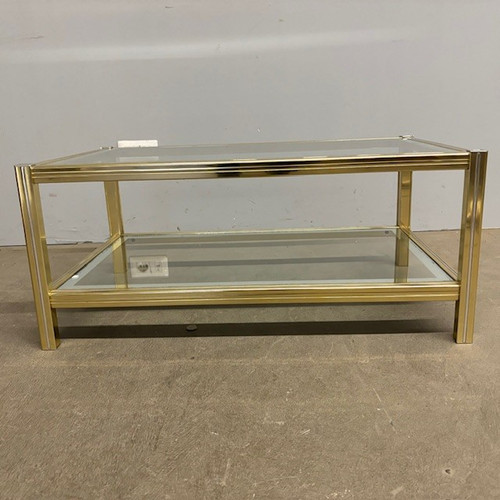 Willy Rizzo 70s smoking table in gold and chrome metal. Size 90 x 55. H 39