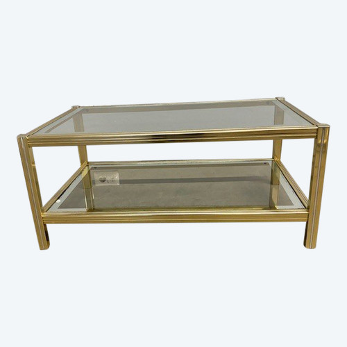 Willy Rizzo 70s smoking table in gold and chrome metal. Size 90 x 55. H 39