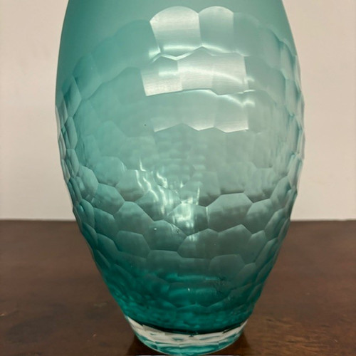 Vintage Rosenthal glass vase from the 70s in green glass. Buccellato workmanship H36. Signed.