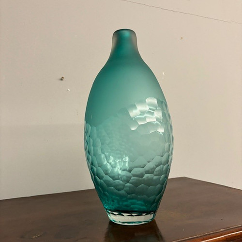 Vintage Rosenthal glass vase from the 70s in green glass. Buccellato workmanship H36. Signed.