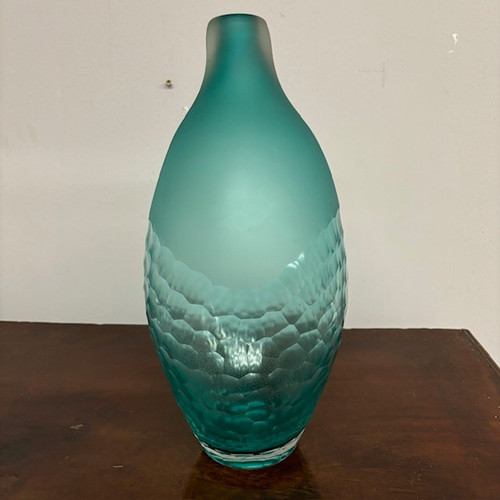 Vintage Rosenthal glass vase from the 70s in green glass. Buccellato workmanship H36. Signed.